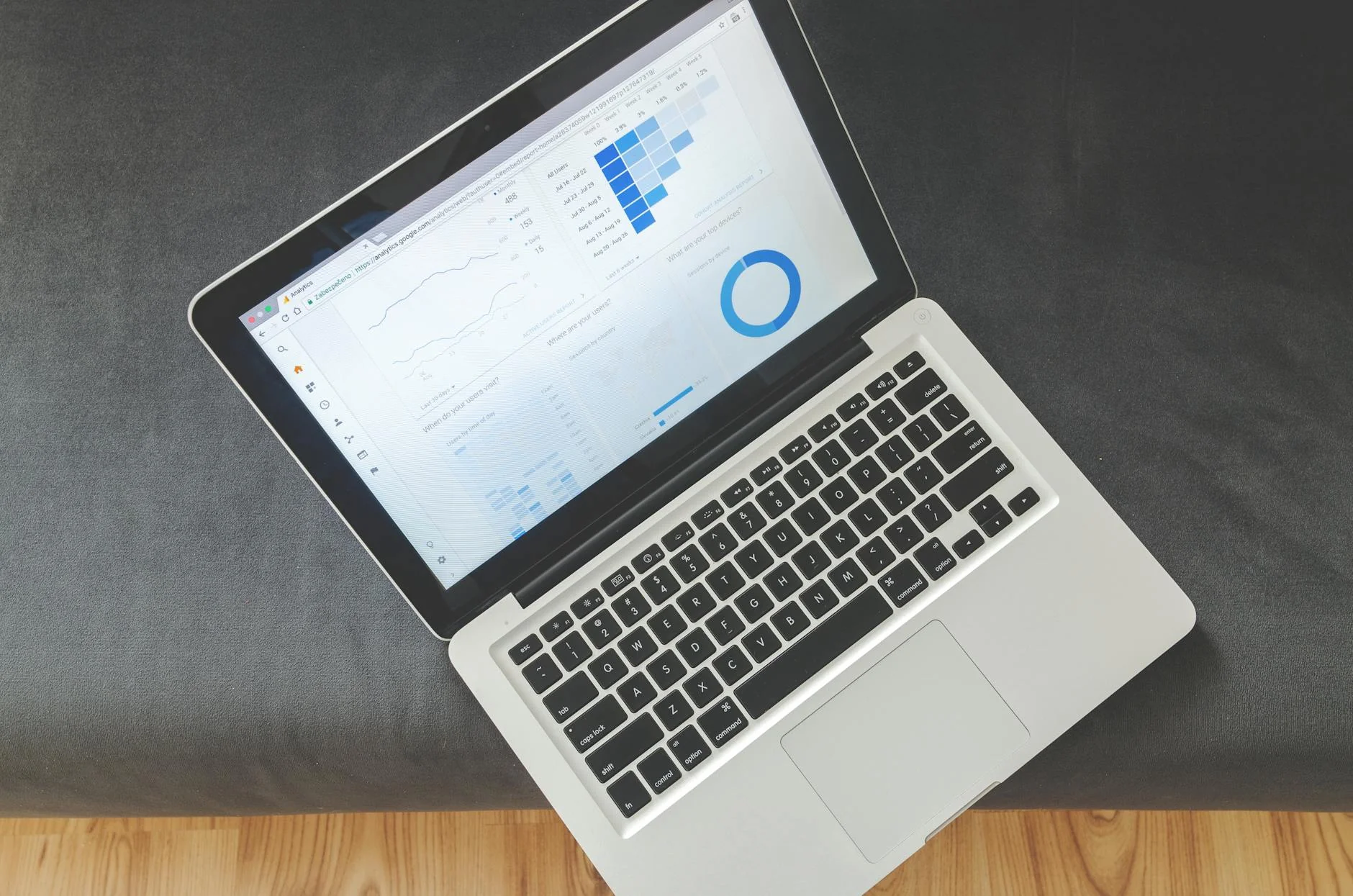 Keyword research dashboard on laptop illustrative graphic